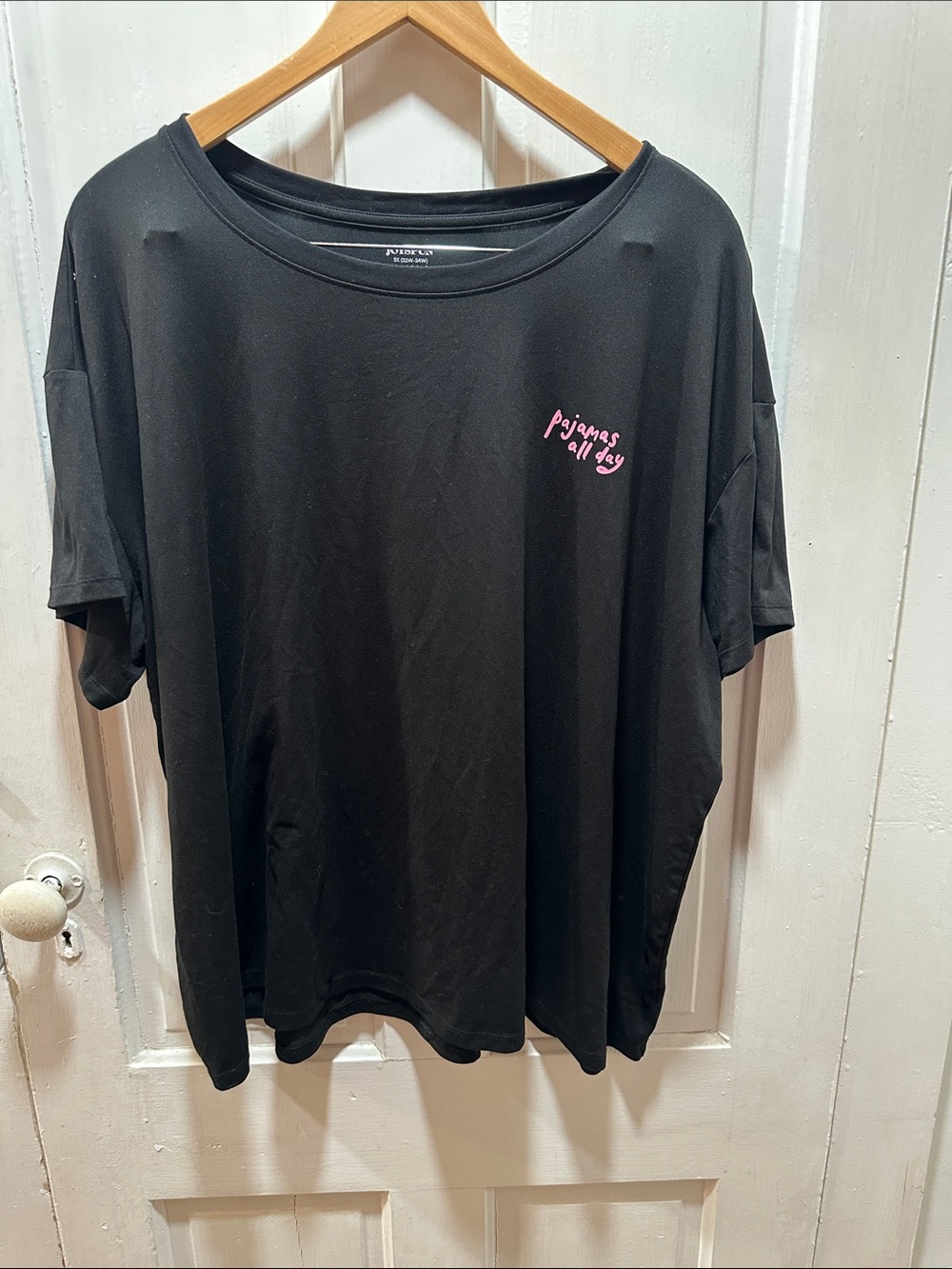 Black Tee with Pink "pajamas all day" Chest Graphic